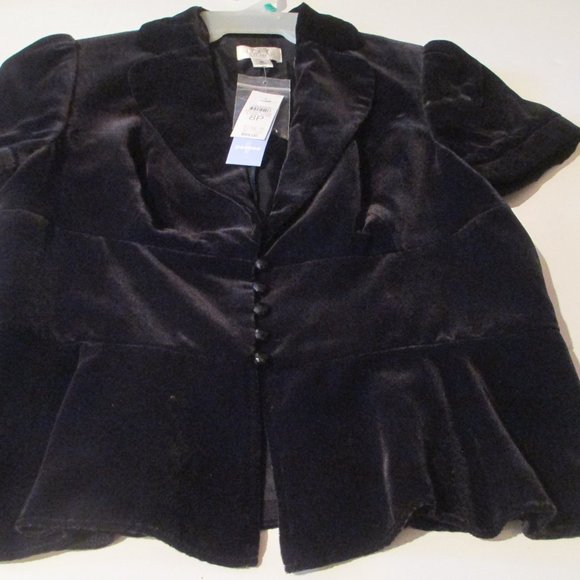 NWT Ladies Ann Taylor Loft Petites Velvet Holiday Button Down Black Dressy Top - Picture 5 of 6
